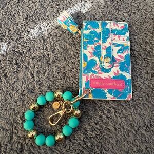 NWOT Simply Southern pink & blue decor slip keychain wallet w/a rubber bead band